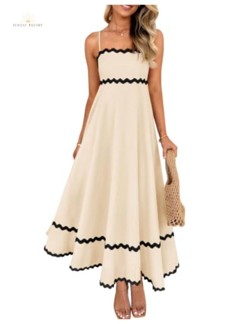Spaghetti Strap Midi Dress Square Neck Smocked Backless Summer Sundress